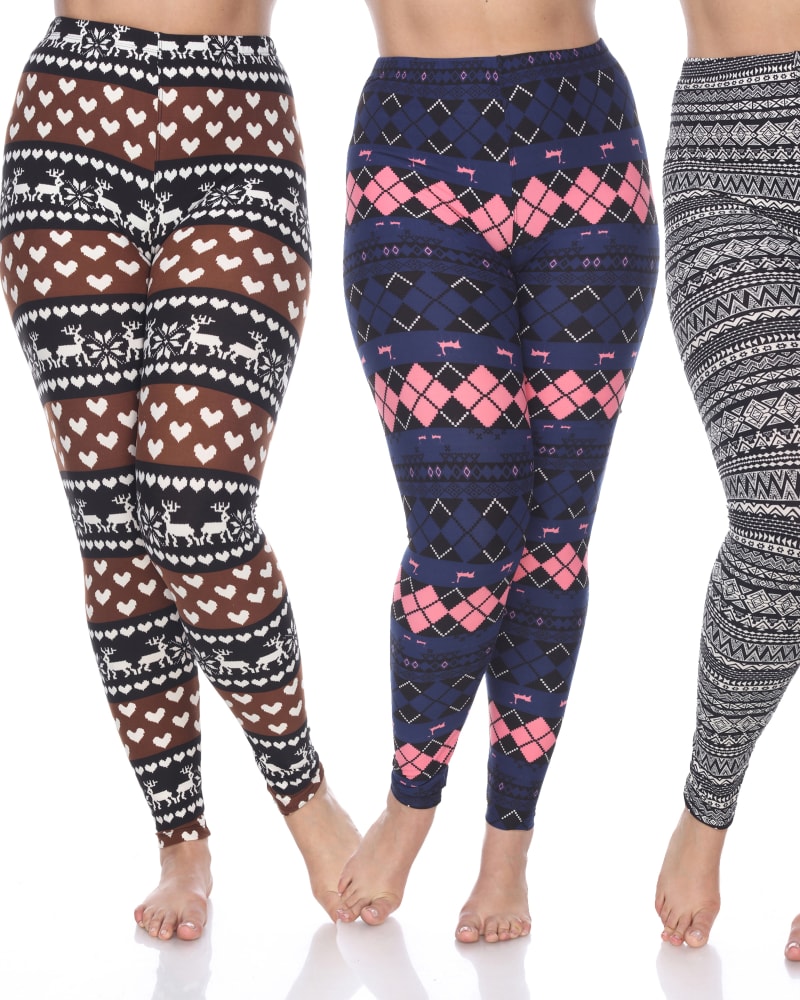Front of a model wearing a size one-size-fits-all Pack of 3 Printed Leggings in PACK 179 - Brown by White Mark. | dia_product_style_image_id:250023